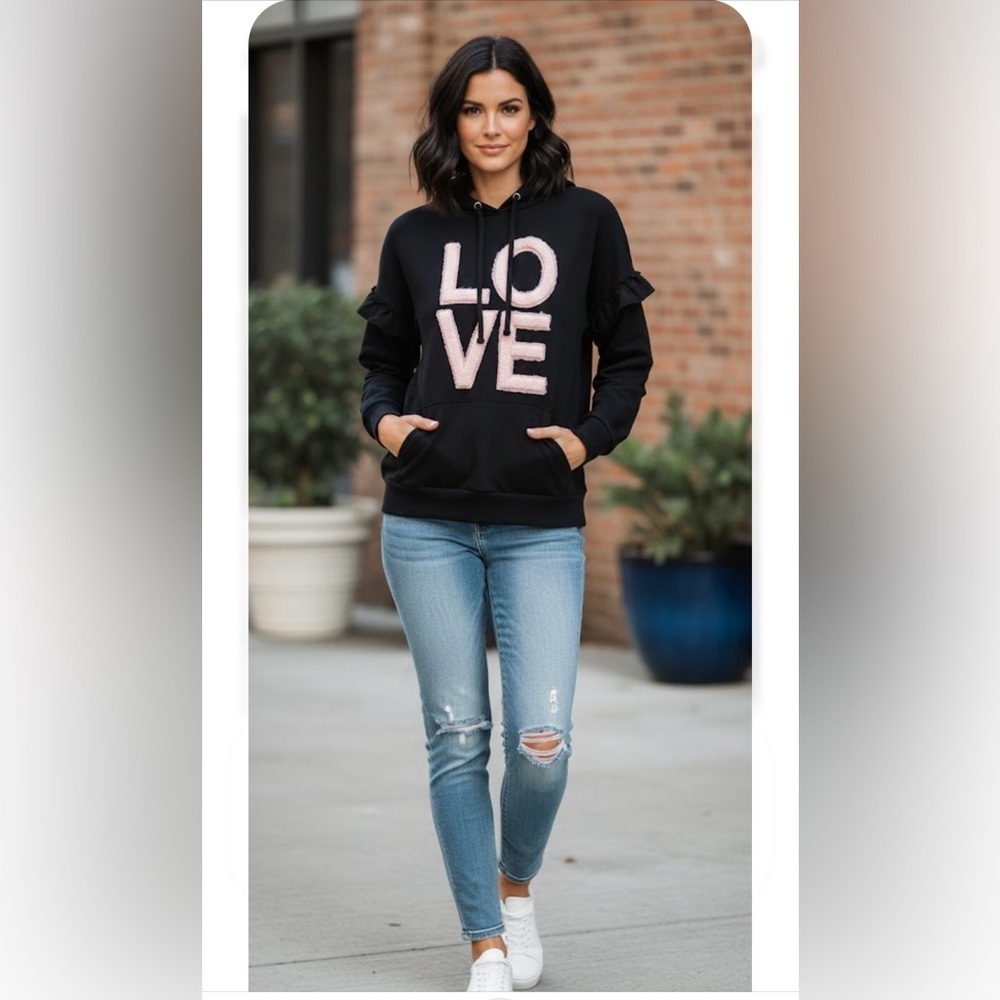 Black Hoodie with Pink Graphic